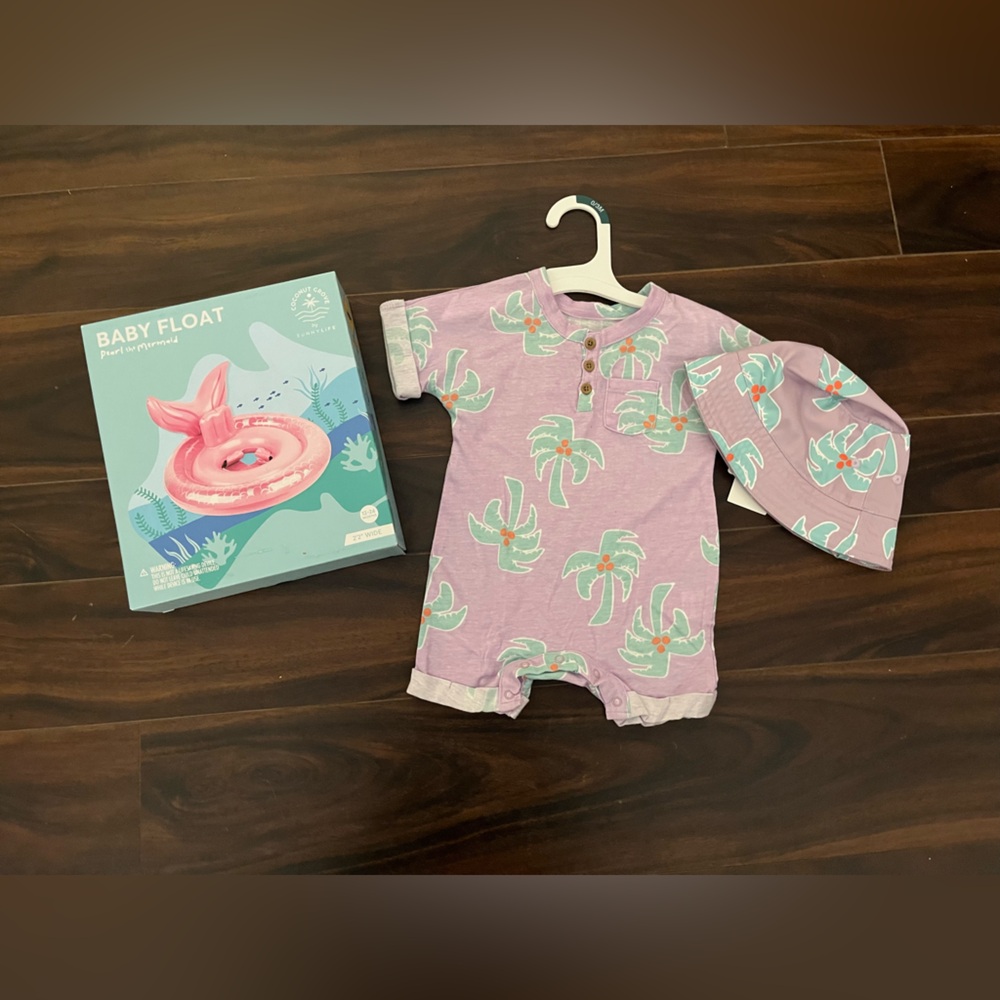 Summer Baby Bundle Purple Baby Romper with hat and baby float